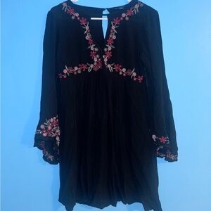 American Eagle Outfitters Black Dress with Pink Floral Embroidery